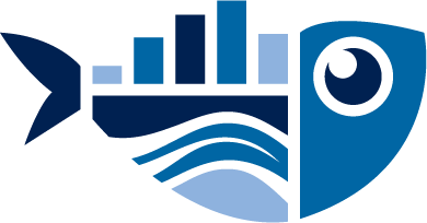 Image of a multi-colored blue fish, with a dorsal fin made of a bar graph and a lateral line made from the wave in the Water Boards logo